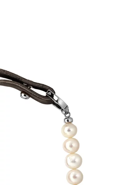 Colier Obsidian cu perle din piele alb