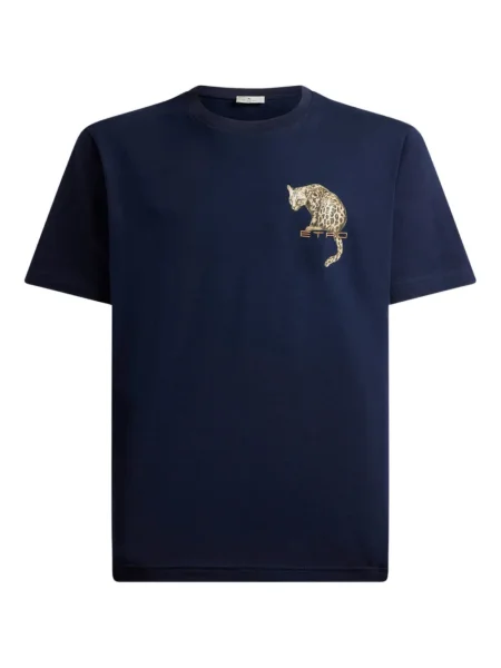 Tricou Etro cu broderie cu model leopard albastru