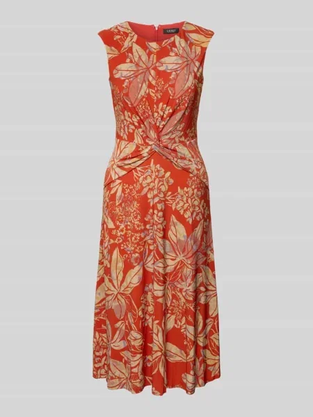 Sukienka midi z wiązanym detalem model ‘TESSANNE’ Lauren Ralph Lauren czerwona
