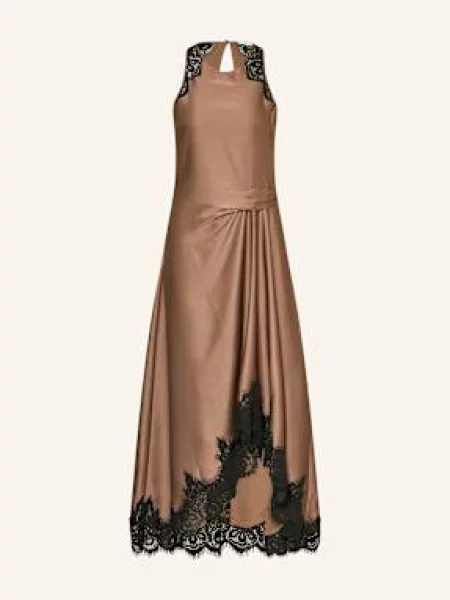 Reiss Sukienka Satynowa Anais Z Koronką braun czarna