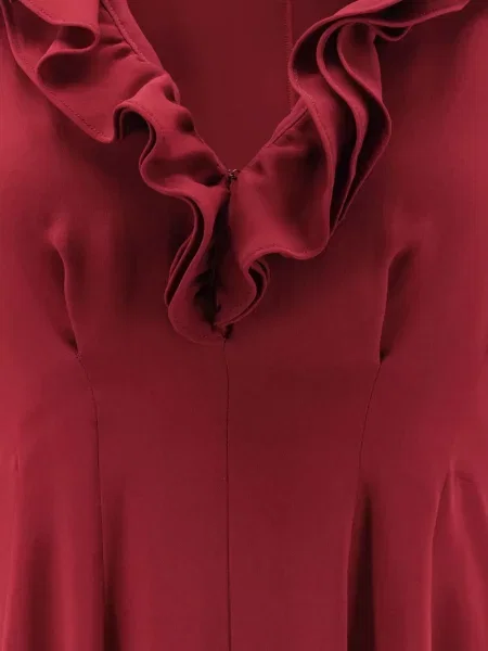 Rochie midi Alberta Ferretti cu decolteu în V cu volane roșu