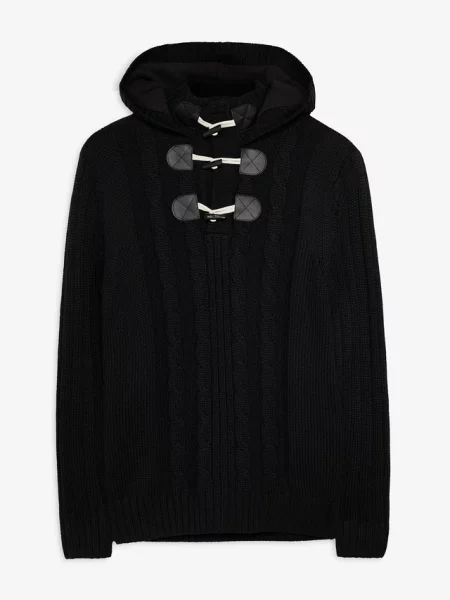 Gruby sweter z kapturem regular fit czarny