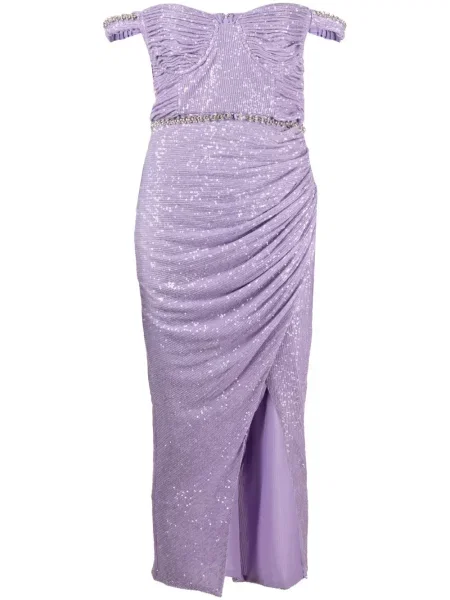 Rochie midi Self-portrait cu paiete până la genunchi de costum violet