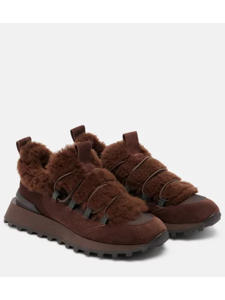 Sneakerși Brunello Cucinelli din piele de căprioară maro