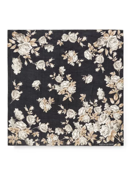 Fular Magda Butrym cu model floral cu imagine negru