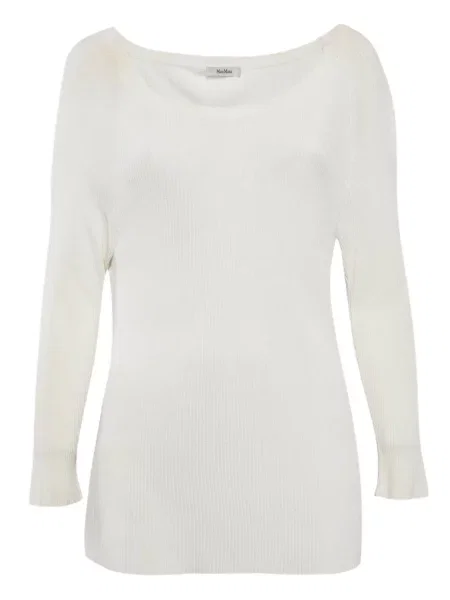 Pulover Max Mara cu decolteu barcă alb