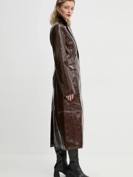 Вовняне пальто Herskind Ultra перехідне двобортне коричневий