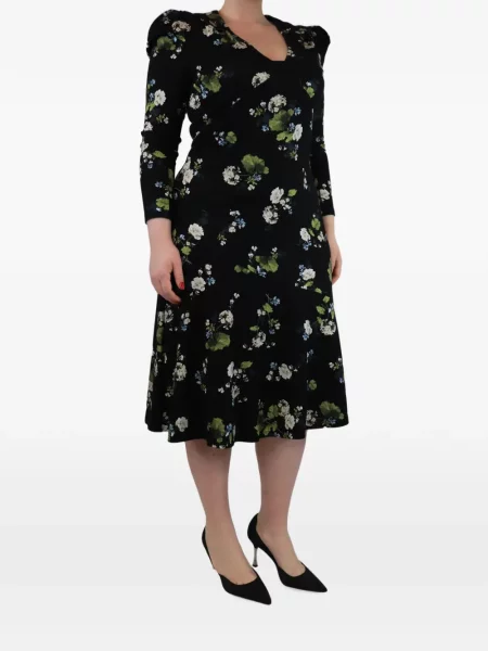 Rochie midi Erdem cu model floral cu imagine negru