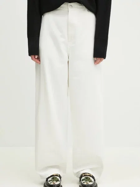 Carhartt WIP pantaloni de Brandon Single Knee Pant femei lat high waist alb