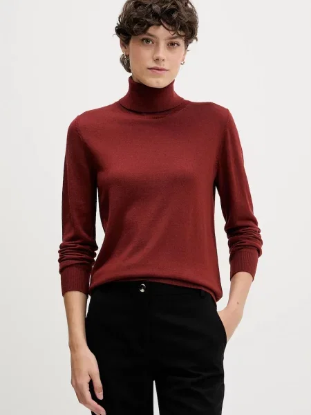 Sisley sweter lekki z golfem czerwony