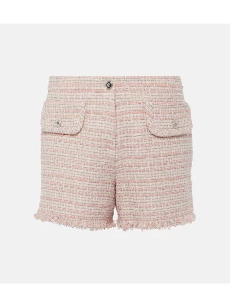 Pantaloni scurți Versace cu franjuri din tweed roz