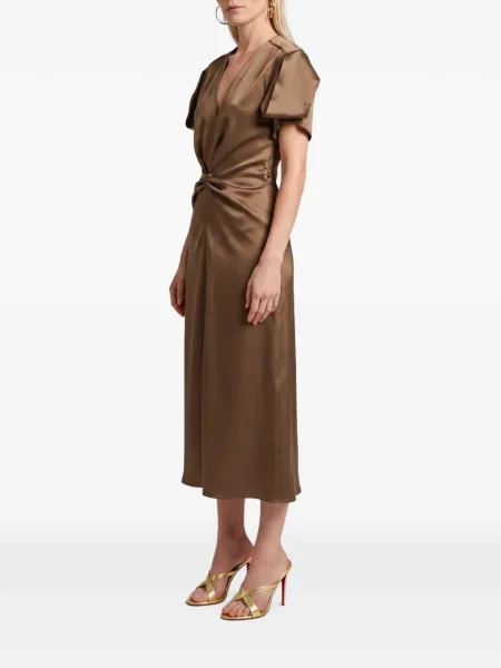 Rochie midi Sutton New York din satin drapată maro