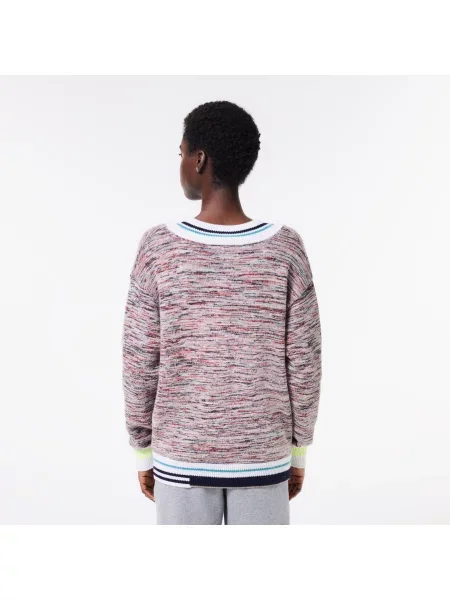 Lacoste Sweter Z Wełny Alpaki Z Dekoltem W Serek I W Kontrastowe Paski