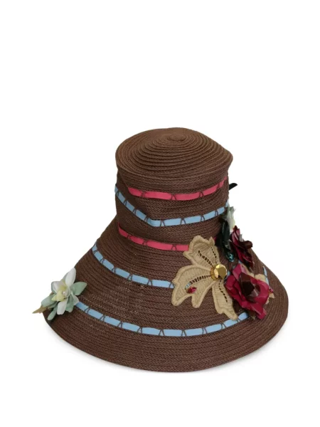 Pălărie de soare Dolce & Gabbana cu model floral cu aplicații maro