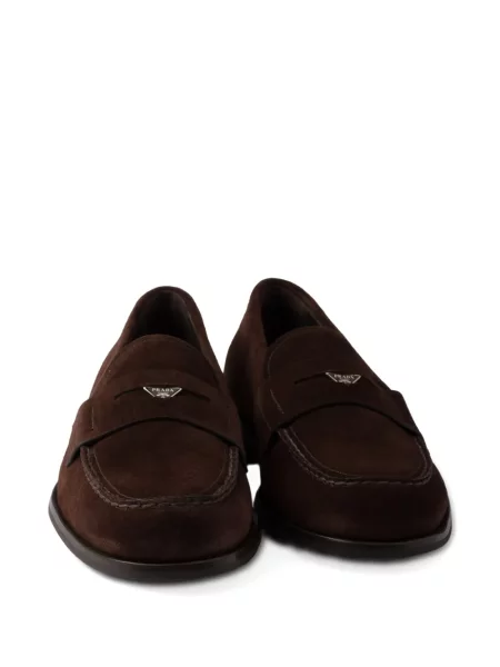 Pantofi loafer Prada din piele de căprioară maro