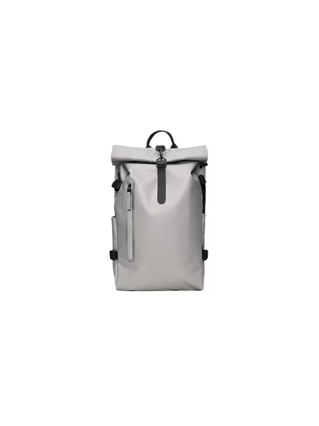 Раница Rains Rolltop Rucksack Large сиво голям с изчистен дизайн черно