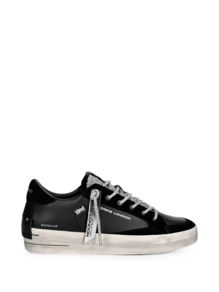 Stras sneakerși Crime London din piele cu pană negru