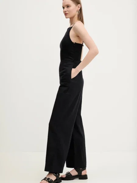 Abercrombie & Fitch kombinezon lniany z dekoltem karo czarny