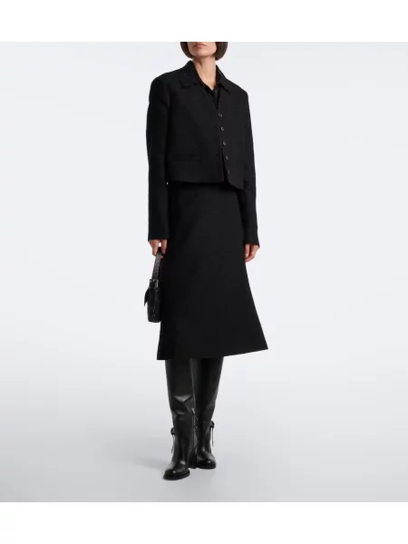 Fustă midi Fendi de lână negru