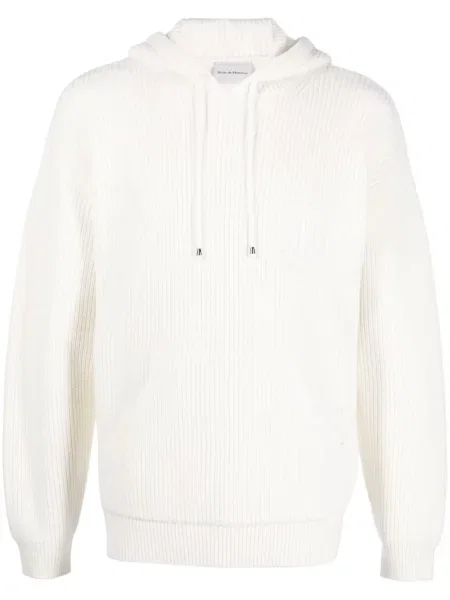 Hanorac cu glugă Drole De Monsieur cu broderie tricotate alb