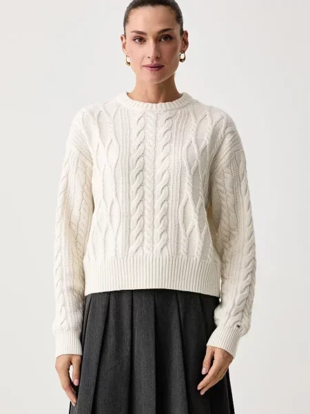 Tommy Hilfiger Pulover | cu adaos de mătase și lână bej