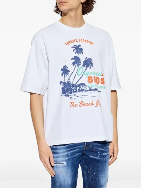 Tricou Dsquared2 cu imagine cu imprimeu tropical alb