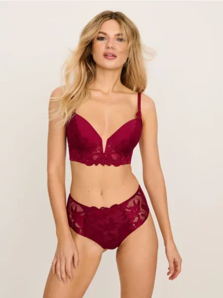 Бюстгальтер пуш-ап з мереживом бордовий