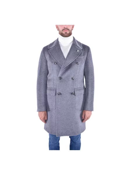 Długi płaszcz Luigi Bianchi Mantova z długim rękawem szary