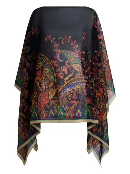 Poncho Etro de mătase cu model floral cu imagine negru