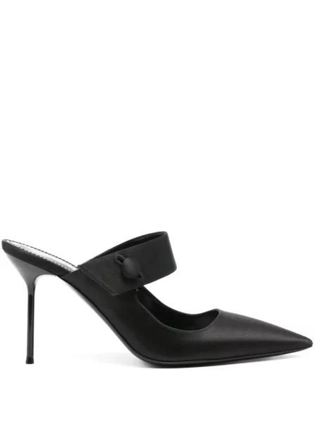 Papuci tip mules Paris Texas din satin negru