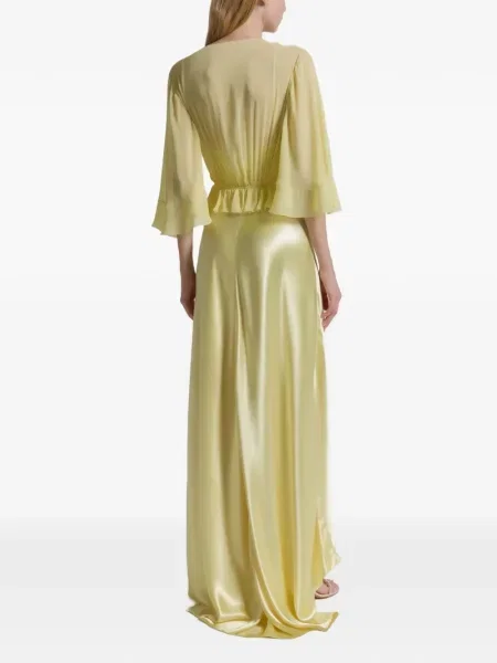 Rochie maxi Alberta Ferretti cu volane lungă de costum galben