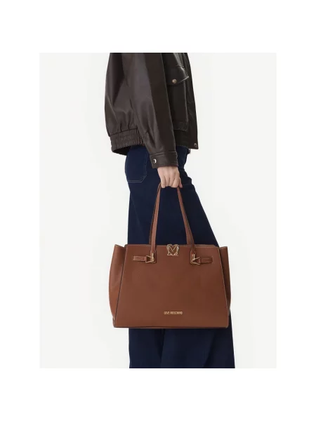 Shopperka Love Moschino z logo brązowa