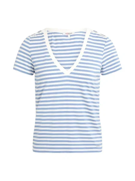 Pruhované tričko Morgan De Toi s výstřihem do v bílé