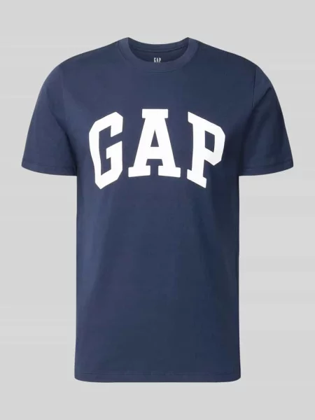 T-shirt z logo i okrągłym dekoltem Gap granatowa