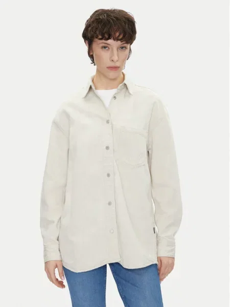 Pepe Jeans koszula jeansowa OVERSHIRT relaxed z kołnierzykiem klasycznym beżowy