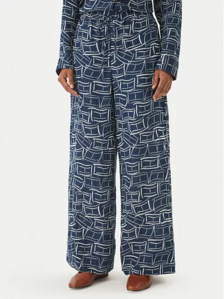 Tommy Hilfiger Hlače iz tkanine Mornarsko Wide Leg modra