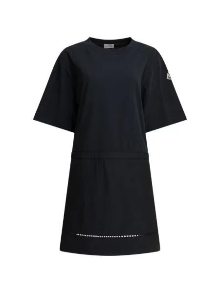 Rochie tip cămașă Moncler cu broderie scurtă de costum negru