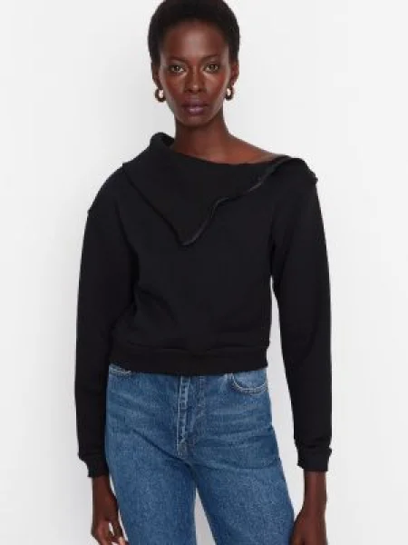 Gulerat hanorac din fleece Trendyol din fleece negru