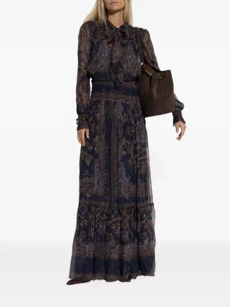 Rochie maxi Self-portrait cu funde cu model paisley albastru