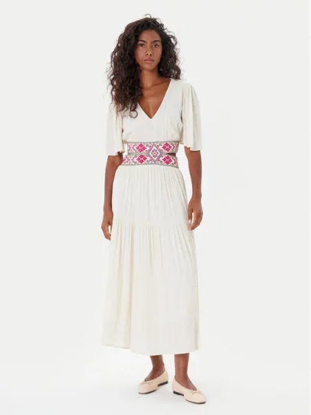 Desigual sukienka ELEMENT maxi rozkloszowana beżowy