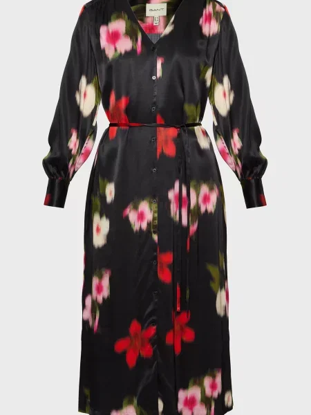 Костюмна сукня-сорочка Gant в квіточку з принтом чорна