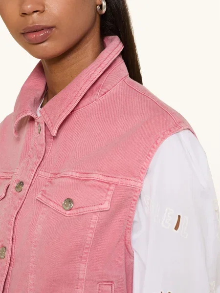 Marc Cain Krótka Kamizelka Jeansowa pink różowa