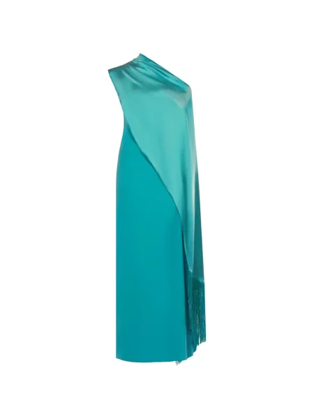 Rochie maxi Taller Marmo cu franjuri cu un umăr gol albastru