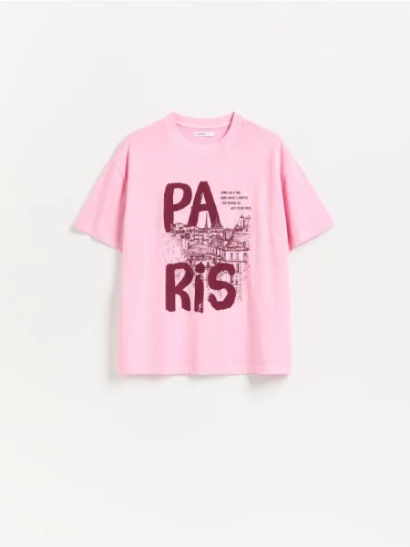Reserved Tricou din cu imprimeu roz