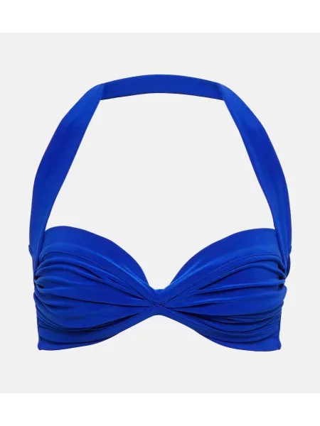 Bikini Norma Kamali z dekoltem halter niebieski