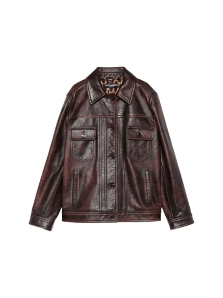 Kurtka skórzana Dolce And Gabbana brązowa