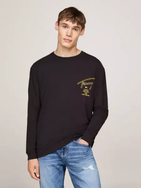 Tricou mânecă lungă Tommy Jeans negru