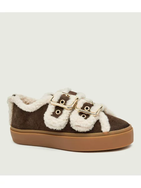 INUIKII Sneakers Low | shearling | piele întoarsă maro