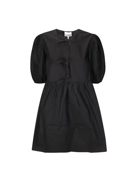 GANNI sukienka Cotton Poplin Tie String Mini Dress mini rozkloszowana czarny