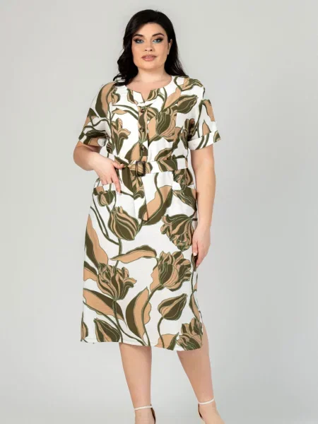 Сукня міді All Posa льон/віскоза білий